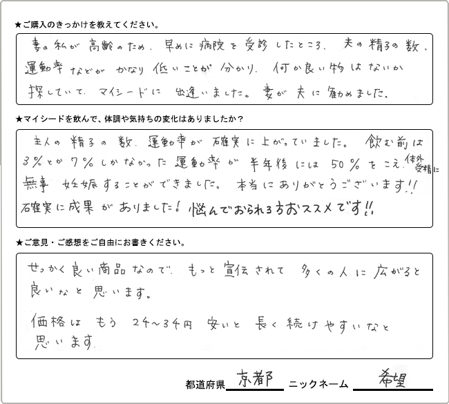希望様様の
手書きアンケート